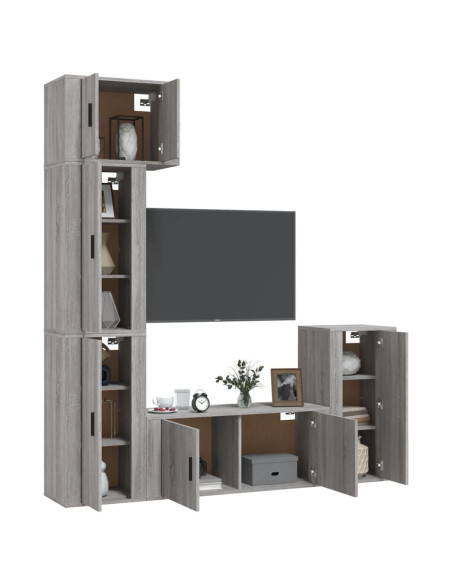 Set di Mobili Porta TV 5 pz Grigio Sonoma in Legno Multistrato