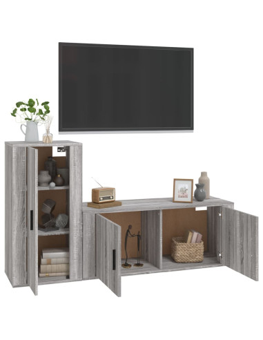 Set Mobili Porta TV 2 pz Grigio Sonoma in Legno Multistrato