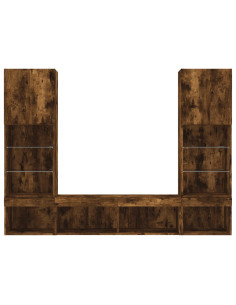 Mobili TV a Muro con LED 5pz Rovere Fumo in Legno Multistrato
