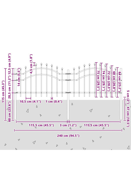 Recinzione per Giardino Grigio 115 cm