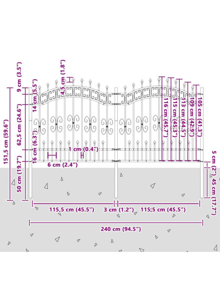 Recinzione da giardino Grigio 165 cm