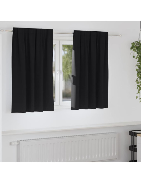Tende Blackout con Anelli 2 pcs Nero 140 x 140 cm Poliestere
