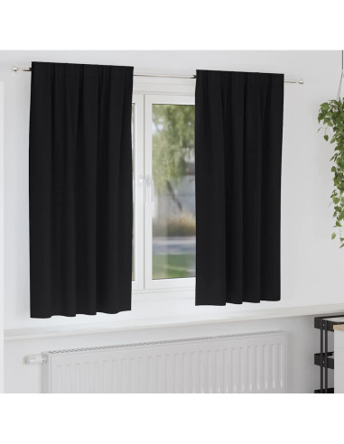 Tende Blackout con Anelli 2 pcs Nero 175 x 140 cm Poliestere