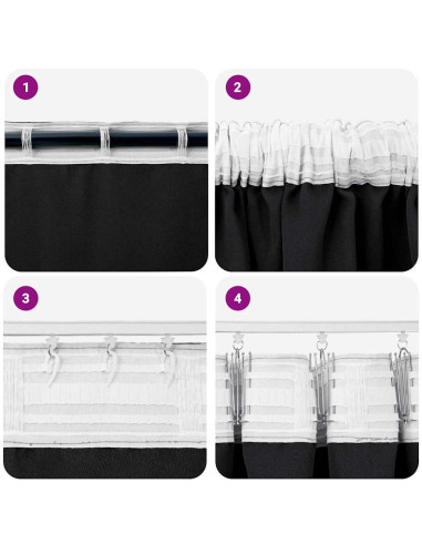 Tende Blackout con Anelli 2 pcs Nero 225 x 140 cm Poliestere