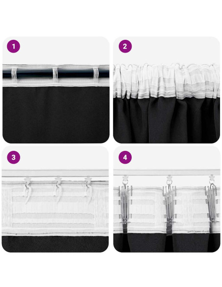 Tende Blackout con Anelli 2 pcs Nero 225 x 140 cm Poliestere