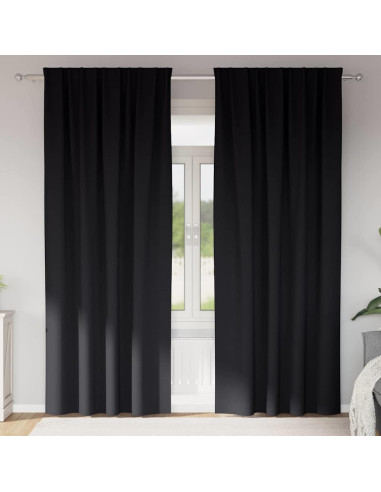 Tende Blackout con Anelli 2 pcs Nero 225 x 140 cm Poliestere