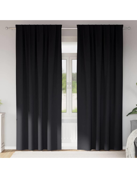 Tende Blackout con Anelli 2 pcs Nero 225 x 140 cm Poliestere