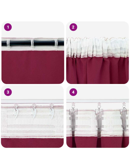 Tende Blackout con Anelli 2 pcs Rosso Vino 175 x 140 cm