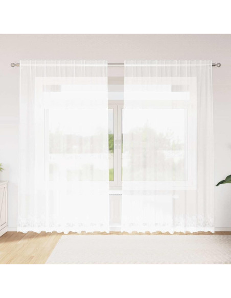 Tende con tende Floreale Bianco 200 x 240 cm Poliestere