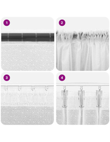 Tenda in Pizzo con tende Floreale Bianco 80 x 150 cm Poliestere