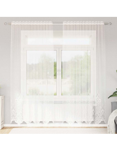 Tenda in Pizzo con tende Bianco 200 x 150 cm Poliestere