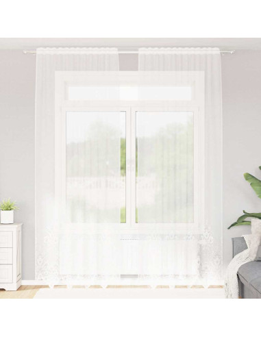 Tenda in Pizzo con tende Bianco 300 x 150 cm Poliestere