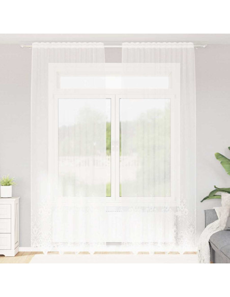 Tenda in Pizzo con tende Bianco 300 x 150 cm Poliestere