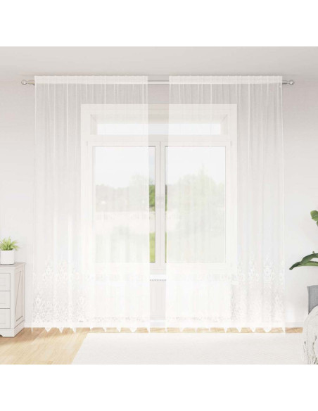 Tende con tende Floreale Bianco 200 x 280 cm Poliestere