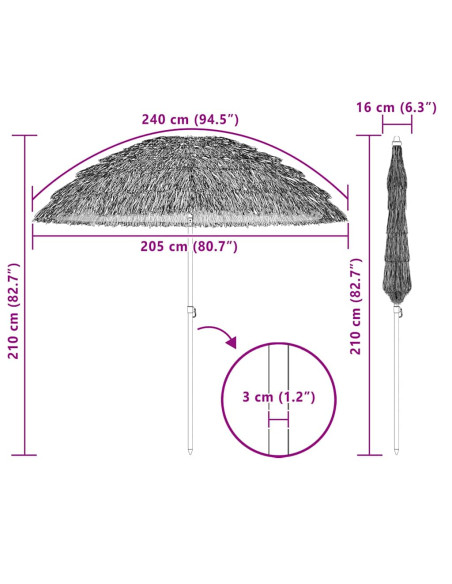 Ombrellone da Spiaggia Marrone Ø 206 x 209.5 cm Acciaio