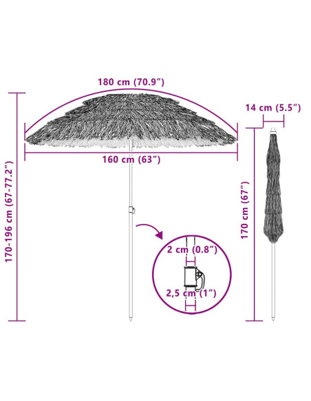 Ombrellone da Spiaggia Marrone Ø 160 x 196 cm Acciaio