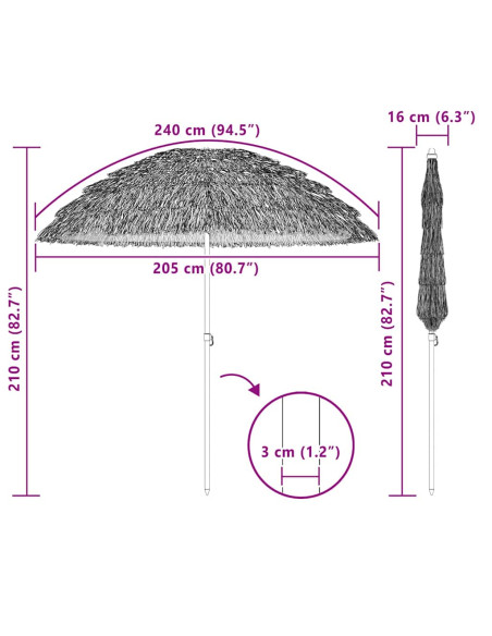 Ombrellone da Spiaggia Marrone Ø 206 x 209.5 cm Acciaio