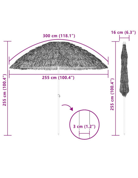Ombrellone da Spiaggia Marrone Ø 265 x 267 cm Acciaio