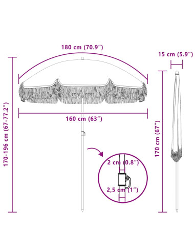 Ombrellone da Spiaggia Grigio e Bianco 160 x 160 x 196 cm