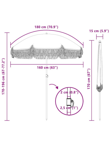 Ombrellone da Spiaggia Grigio e Bianco 160 x 160 x 196 cm