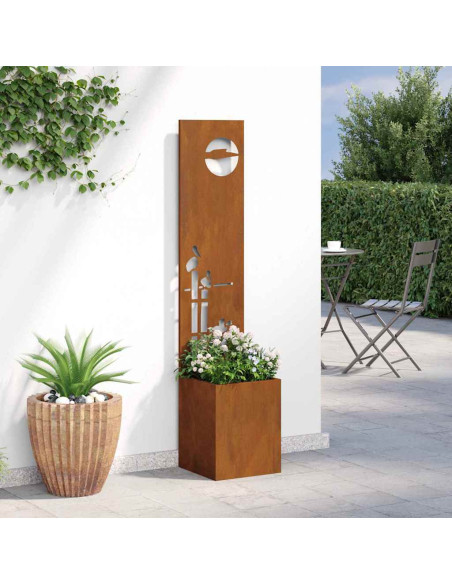 Vaso da Giardino con Pannello Decorativo Ruggine 32 x 140 cm