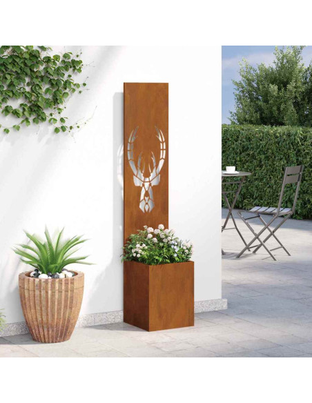 Vaso da Giardino con Pannello Decorativo Ruggine 32 x 140 cm