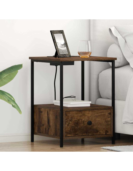 Comò con stazione di ricarica con cassetto 2 pcs Rovere fumo