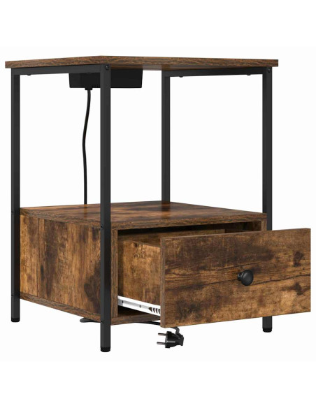 Comò con stazione di ricarica con cassetto 2 pcs Rovere fumo