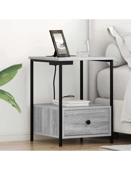 Comò con stazione di ricarica con cassetto 2 pcs Grigio sonoma