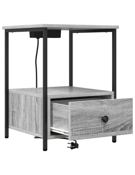 Comò con stazione di ricarica con cassetto 2 pcs Grigio sonoma