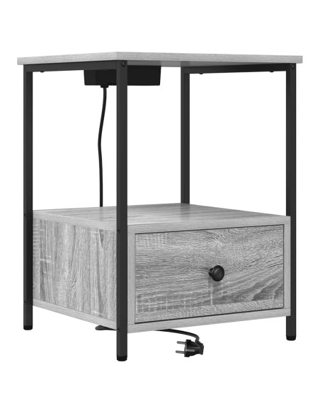 Comò con stazione di ricarica con cassetto 2 pcs Grigio sonoma