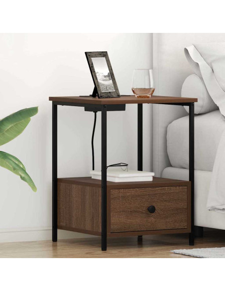 Comò con stazione di ricarica con cassetto 2 pcs Rovere marrone