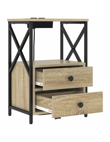 Comò con stazione di ricarica rovere sonoma Legno multistrato