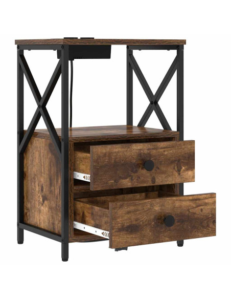 Comò con stazione di ricarica con cassetto 2 pcs Rovere fumo