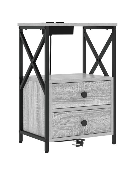 Comò con stazione di ricarica con cassetto 2 pcs Grigio sonoma