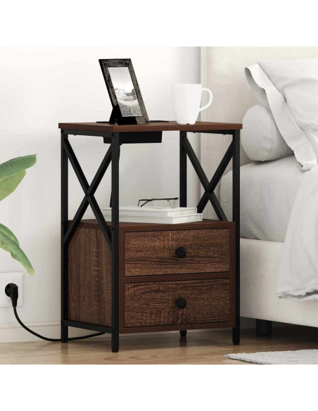 Comò con stazione di ricarica con cassetto 2 pcs Rovere marrone