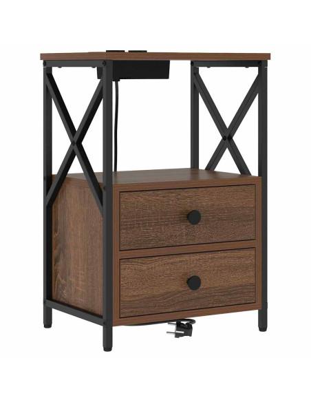 Comò con stazione di ricarica con cassetto 2 pcs Rovere marrone