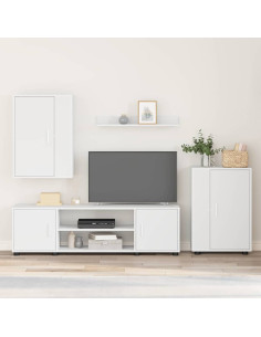 Set mobile TV Montaggio a parete 4 pcs Bianco Legno multistrato 2