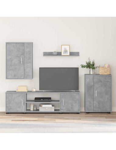 Set mobile TV 4 pcs Grigio cemento Legno multistrato
