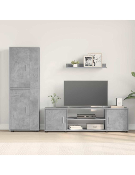 Set mobile TV 4 pcs Grigio cemento Legno multistrato