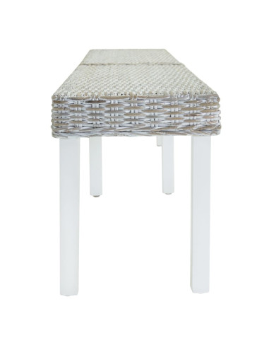 Panca Bianca 160x35x45 cm Rattan Kubu Naturale e Massello Mogano