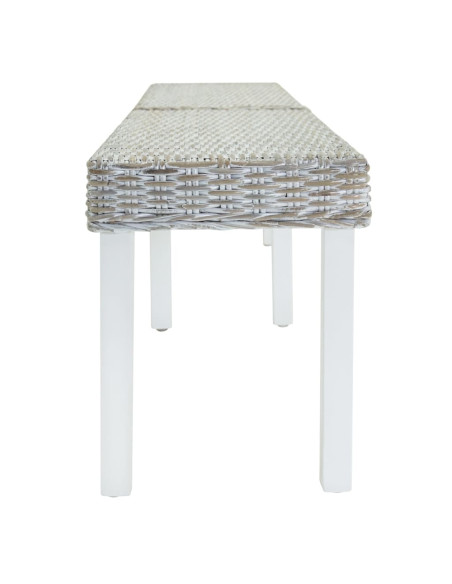 Panca Bianca 160x35x45 cm Rattan Kubu Naturale e Massello Mogano
