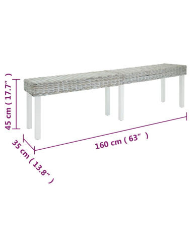 Panca Bianca 160x35x45 cm Rattan Kubu Naturale e Massello Mogano