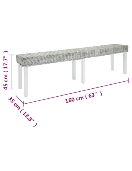 Panca Bianca 160x35x45 cm Rattan Kubu Naturale e Massello Mogano