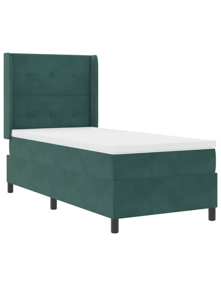 Letto a molle con testiera Verde scuro 100 x 200 cm Velluto