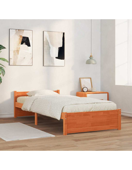 Struttura del letto con testiera Cera marrone 90 x 190 cm