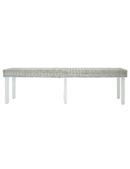 Panca Bianca 160x35x45 cm Rattan Kubu Naturale e Massello Mogano