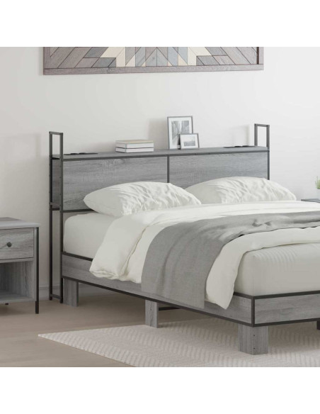 Testiera con Stazione di Carica e Storage Grigio sonoma 120 cm