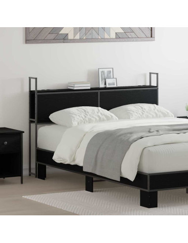 Testiera con Stazione di Carica e Storage Rovere nero 150 cm