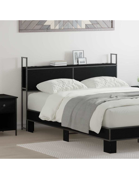 Testiera con Stazione di Carica e Storage Rovere nero 150 cm